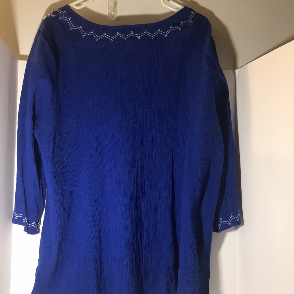 d & co. long sleeve size 3x blue white cotton polyester embroidered top summer - Picture 10 of 11